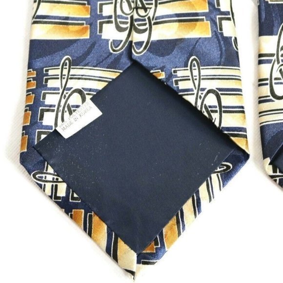Steven Harris Tie Necktie Music Musical Notes Band Blue Tan Gold Hand Made - Picture 7 of 10